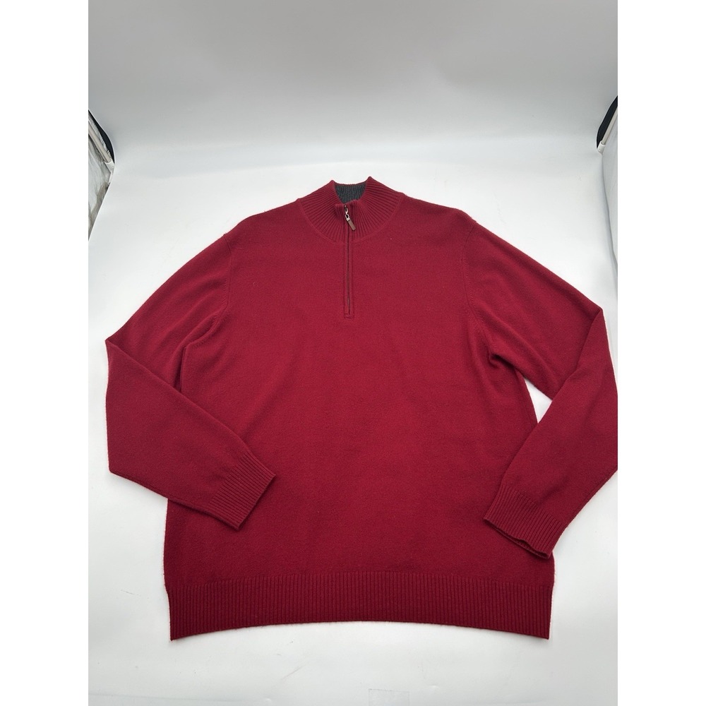 John W. Nordstrom Cashmere Sweater Mens L Quarter Zip Red Preppy Career